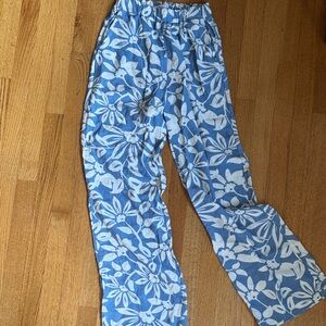 Blue Floral Print Pants